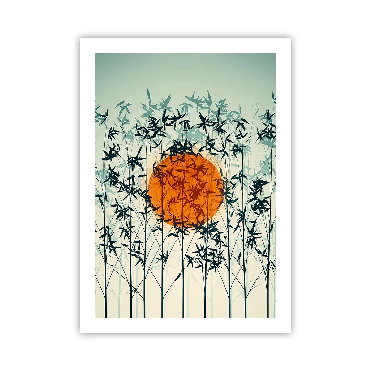 Póster - El sol detrás de las ramas de bambú. - 50x70cm - El sol de Japón - Decoración de pared moderna para salón y dormitorio ARTTOR