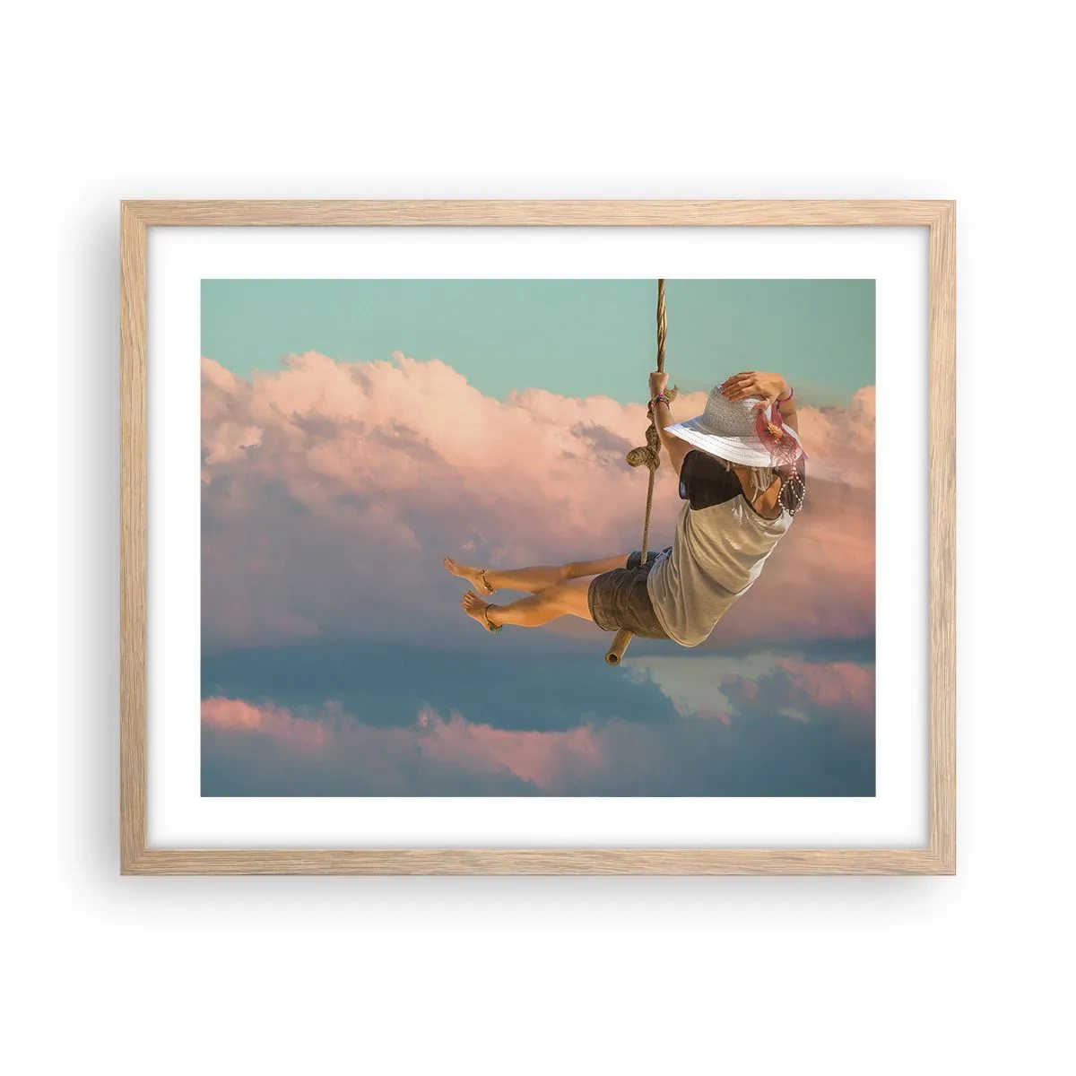 Póster en marco roble claro - Jugando en las nubes - 50x40 cm