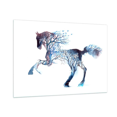 Cuadro sobre vidrio - Impresiones sobre Vidrio - Ilustración de un caballo con ramas en lugar de cuerpo. - 100x70cm - El bosque en movimiento - Decoración de pared moderna para salón y dormitorio ARTTOR