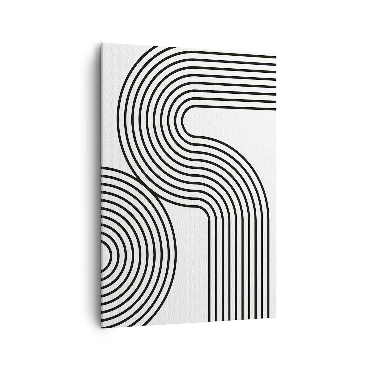 Cuadro sobre lienzo - Impresión de Imagen - Una pintura abstracta con líneas negras que crean patrones geométricos sobre un fondo blanco. - 70x100cm - En una curva - Decoración de pared moderna para salón y dormitorio ARTTOR