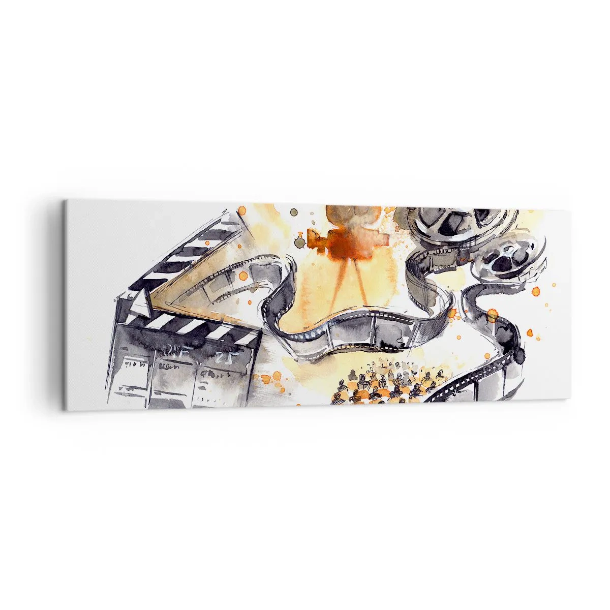 Cuadro sobre lienzo - Impresión de Imagen - El simbolismo del cine con una tira de película en una acuarela artística - 140x50cm - En el país de los sueños - Decoración de pared moderna para salón y dormitorio ARTTOR