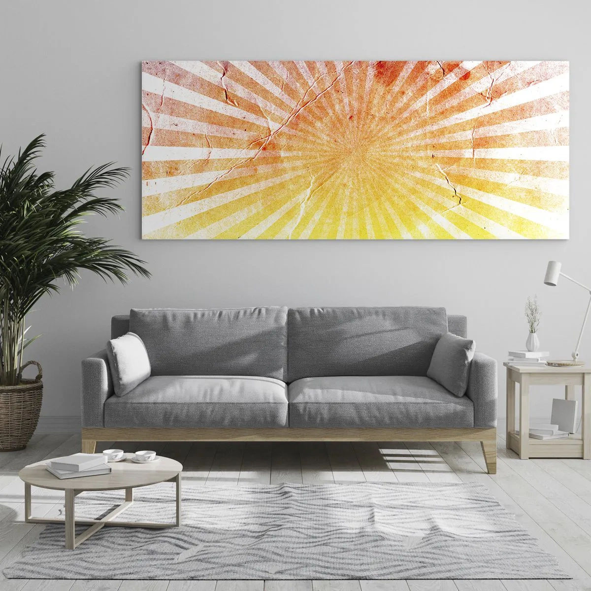 Cuadro sobre vidrio - Impresiones sobre Vidrio - Rayos de sol en tonos naranja y amarillo. - 120x50cm - Renacer del sol - Decoración de pared moderna para salón y dormitorio ARTTOR