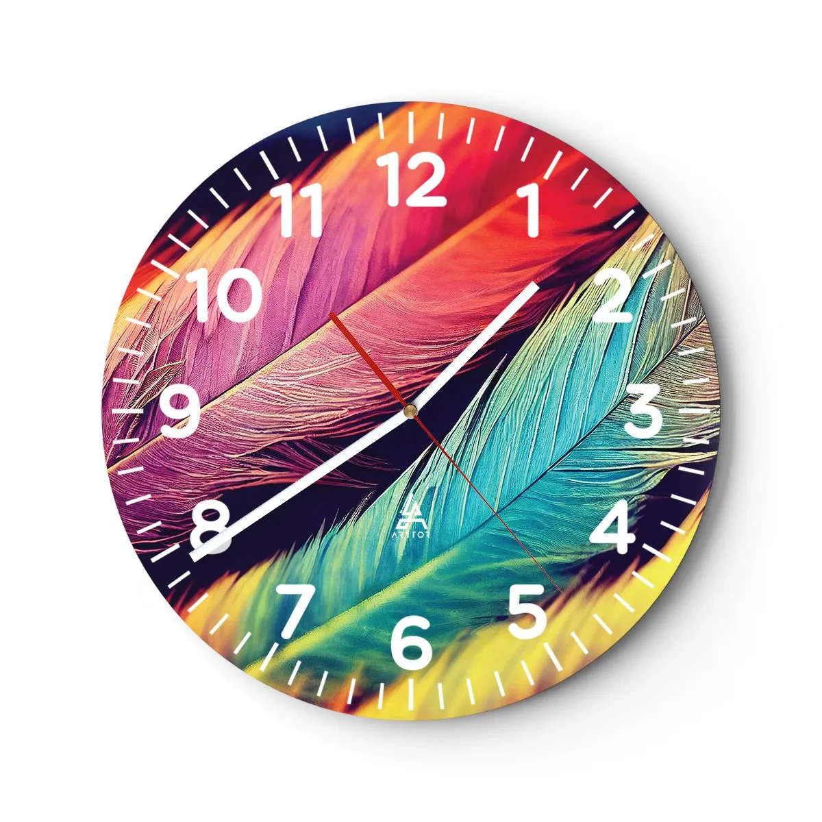 Reloj de pared - Reloj de vidrio - Arco iris plumoso - 30x30 cm