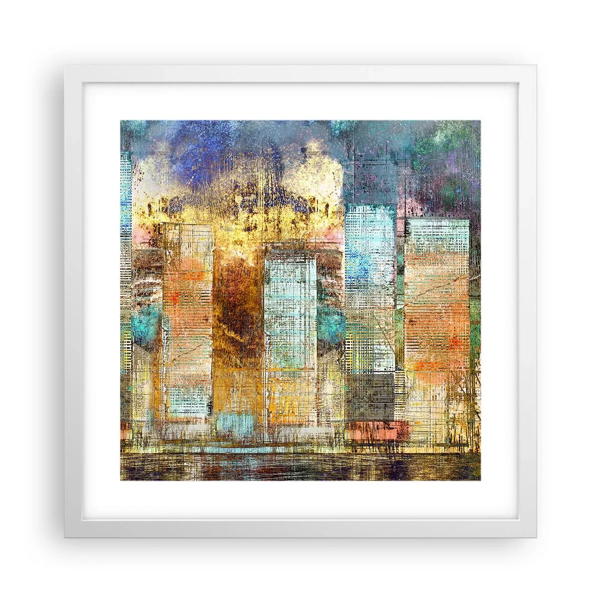 Póster en marco blanco - Metrópolis soleada - 40x40 cm