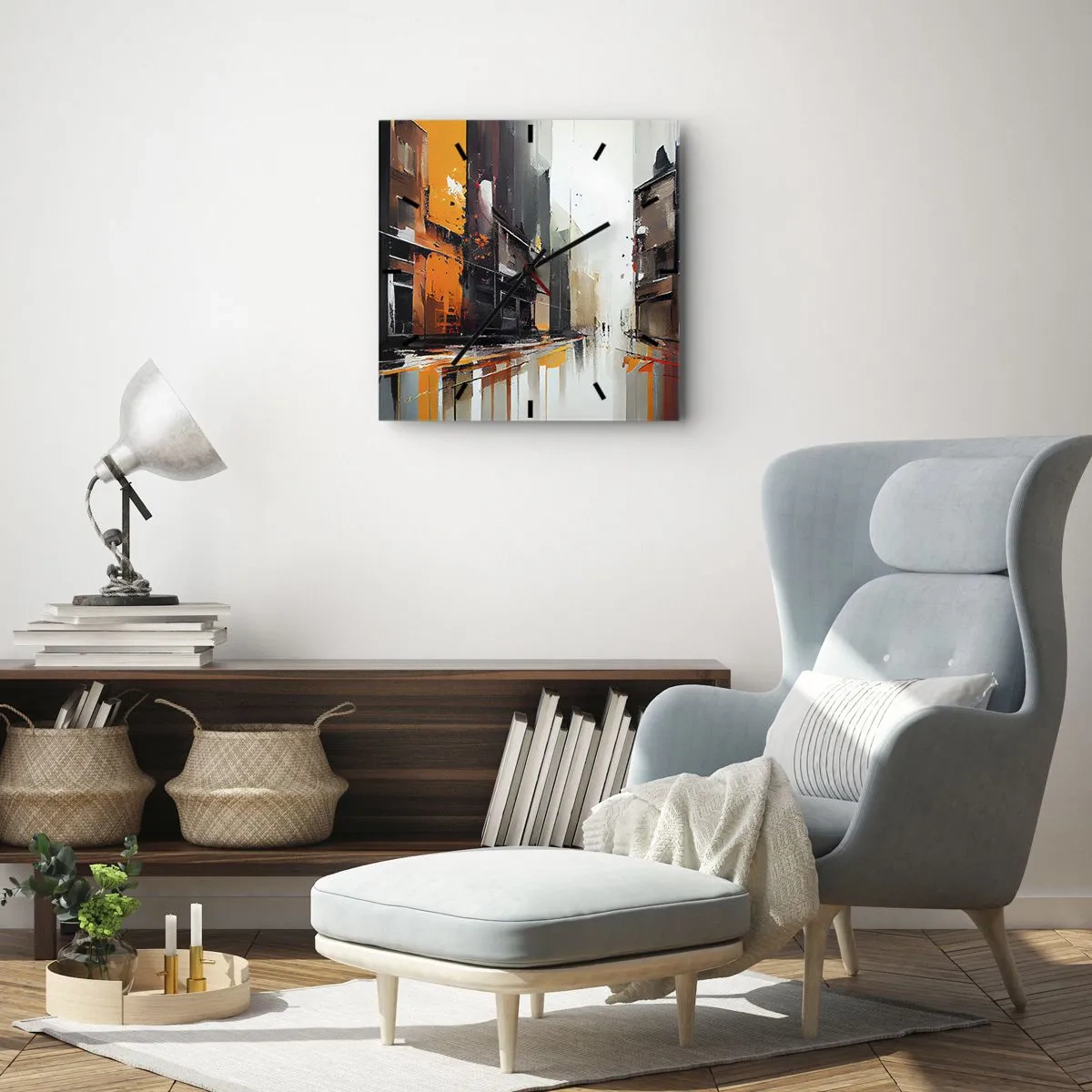 Reloj de pared - Reloj de vidrio - Vista abstracta de una calle de la ciudad bajo la lluvia - 30x30cm - Día lluvioso - Decoración de pared moderna para salón y dormitorio ARTTOR