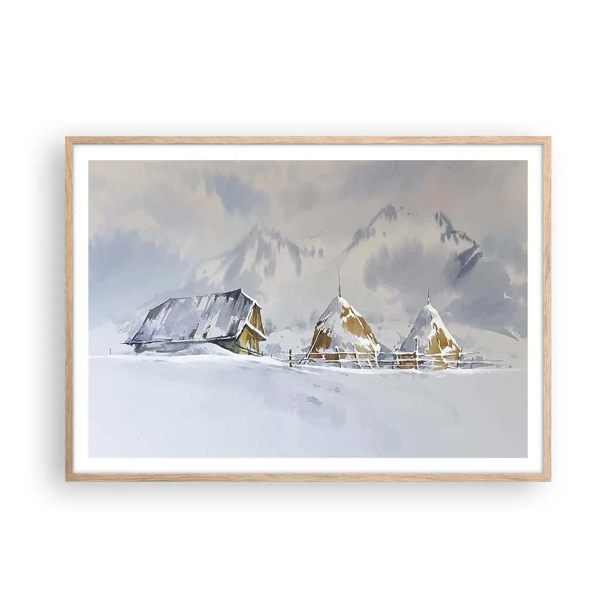 Póster en marco roble claro - En un valle nevado - 100x70 cm