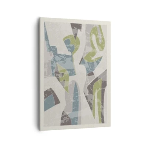 Cuadro sobre lienzo - Impresión de Imagen - Formas abstractas en verde y azul sobre un fondo claro - 50x70cm - Composición tras vidriera - Decoración de pared moderna para salón y dormitorio ARTTOR