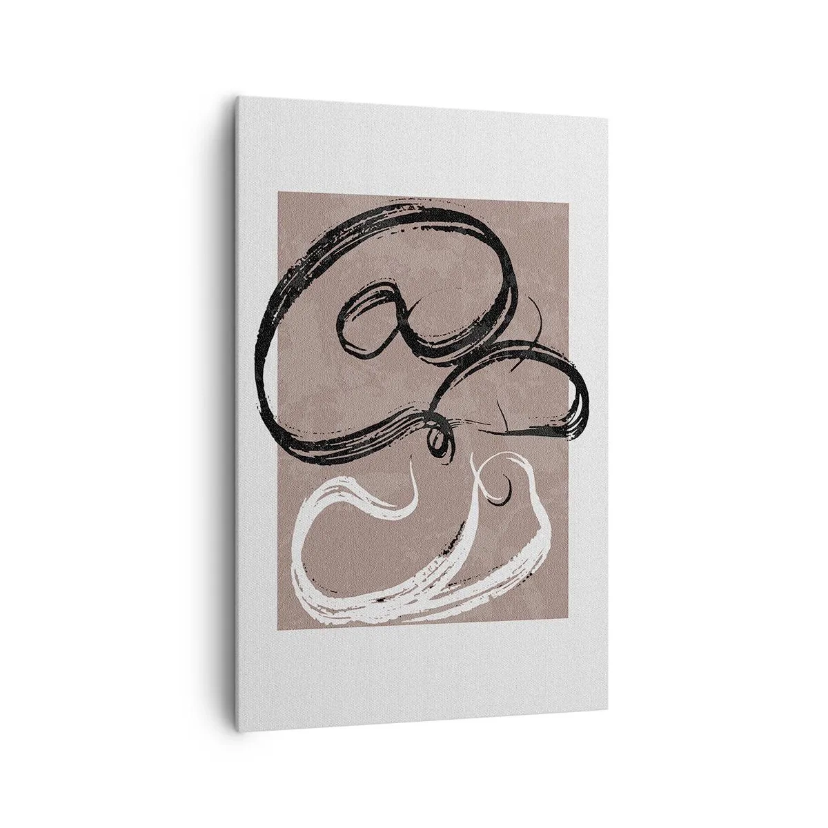 Cuadro sobre lienzo - Impresión de Imagen - Abstracción en blanco y negro sobre fondo beige. - 80x120cm - Composición: la búsqueda de la plenitud - Decoración de pared moderna para salón y dormitorio ARTTOR