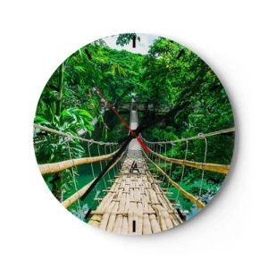 Reloj de pared - Reloj de vidrio - Un puente de cuerda de bambú en un entorno tropical sobre un río. - 30x30cm - Puente colgante sobre la vegetación - Decoración de pared moderna para salón, cocina y dormitorio ARTTOR