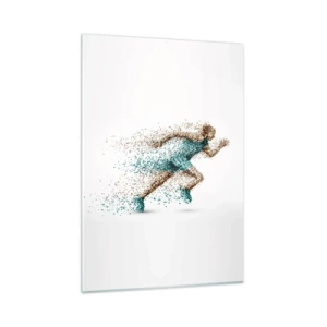 Cuadro sobre vidrio - Impresiones sobre Vidrio - Una figura de corredor formada a partir de partículas de colores. - 50x70cm - La vida es una carrera - Decoración de pared moderna para salón y dormitorio ARTTOR