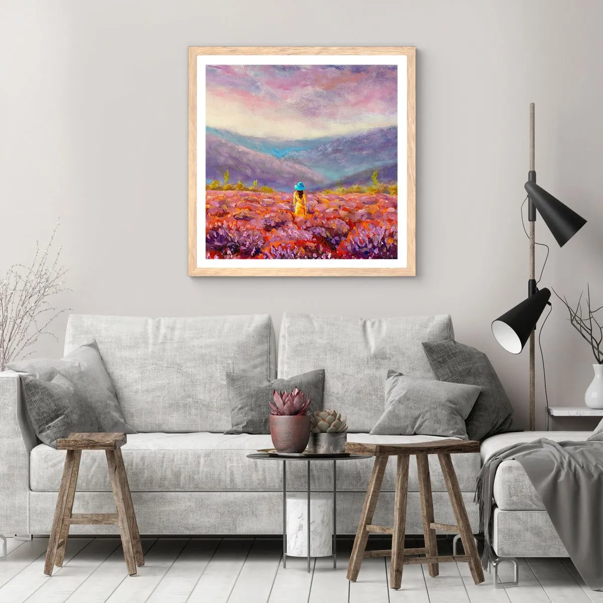 Póster en marco roble claro - En un mundo de lavanda - 40x40 cm