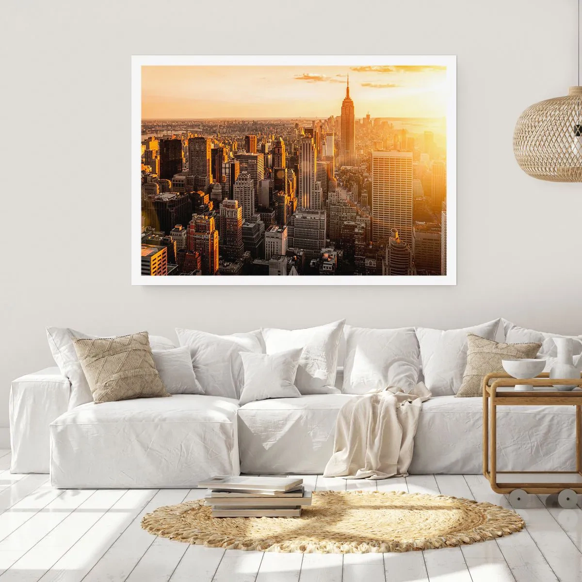 Póster - El horizonte de la ciudad de Nueva York al atardecer con vistas al Empire State Building - 100x70cm - Creciendo al sol - Decoración de pared moderna para salón y dormitorio ARTTOR