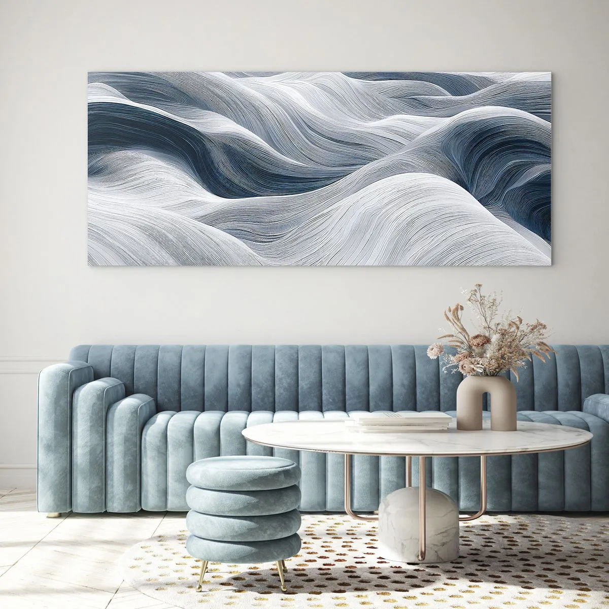 Cuadro sobre vidrio - Impresiones sobre Vidrio - Olas blancas y azules - 100x40 cm