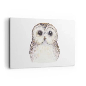 Cuadro sobre lienzo - Impresión de Imagen - Retrato de un búho sobre un fondo claro con colores delicados. - 120x80cm - Mírame a los ojos - Decoración de pared moderna para salón y dormitorio ARTTOR