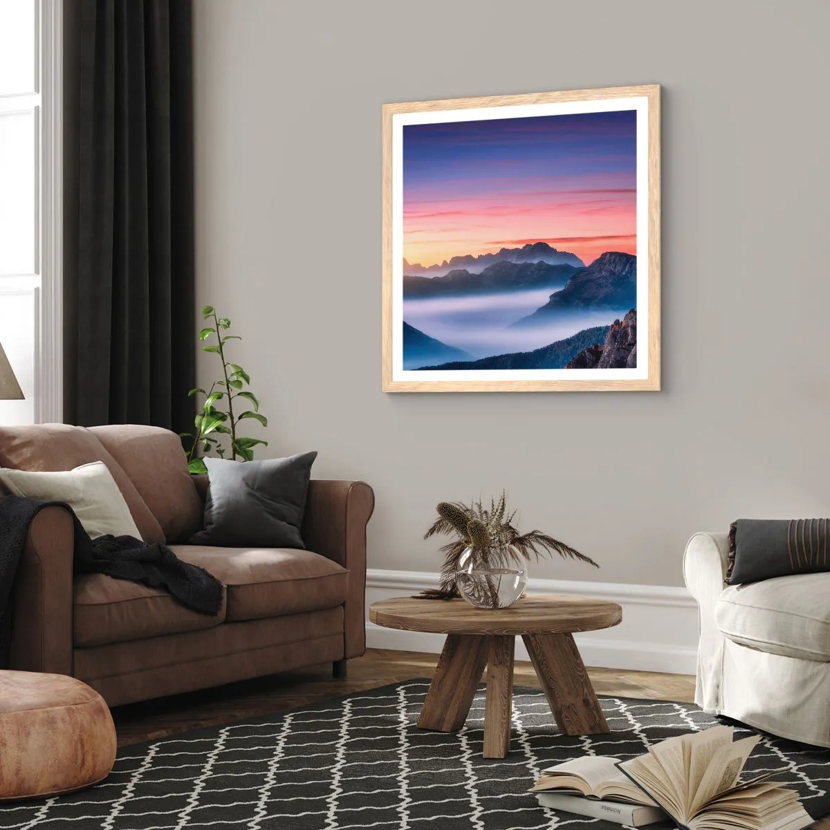 Póster en marco roble claro - Sobre los valles - 50x50 cm