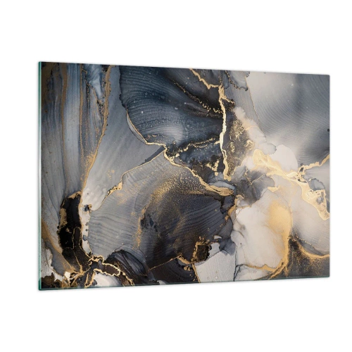 Cuadro sobre vidrio - Impresiones sobre Vidrio - Abstracción oscura con efecto mármol y vetas doradas. - 120x80cm - La vida de una piedra - Decoración de pared moderna para salón y dormitorio ARTTOR