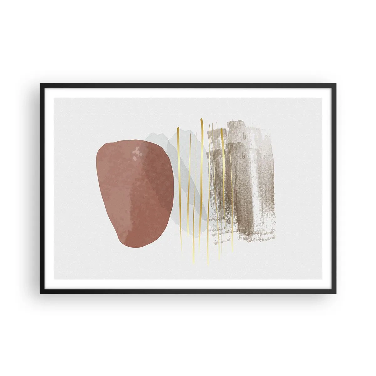 Póster en marco negro - Composición abstracta en tonos beige y dorados. - 100x70cm - Una columnata abstracta - Decoración de pared moderna para salón y dormitorio ARTTOR