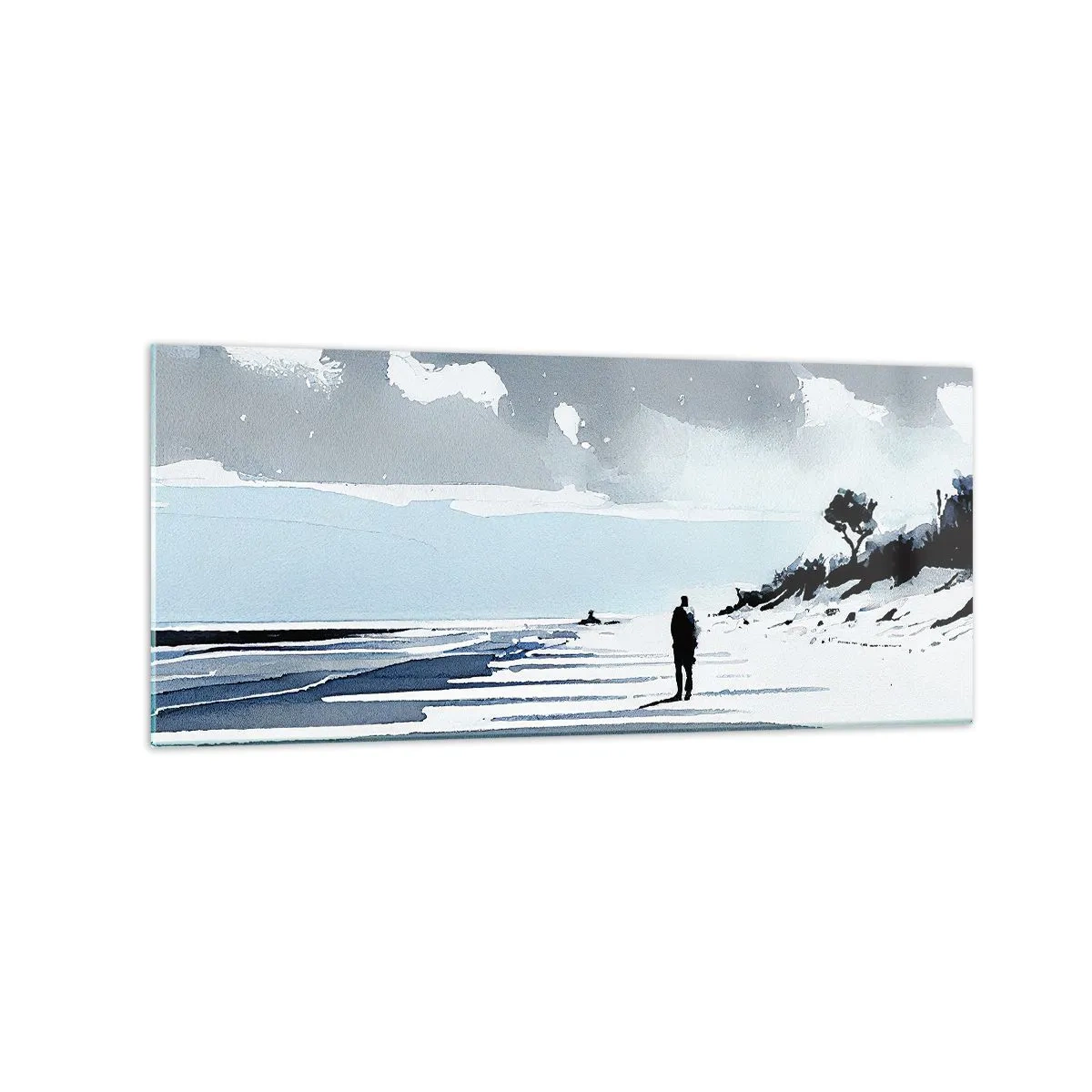Cuadro sobre vidrio - Impresiones sobre Vidrio - Una figura solitaria caminando por una playa vacía - 120x50cm - Solo conmigo mismo - Decoración de pared moderna para salón y dormitorio ARTTOR