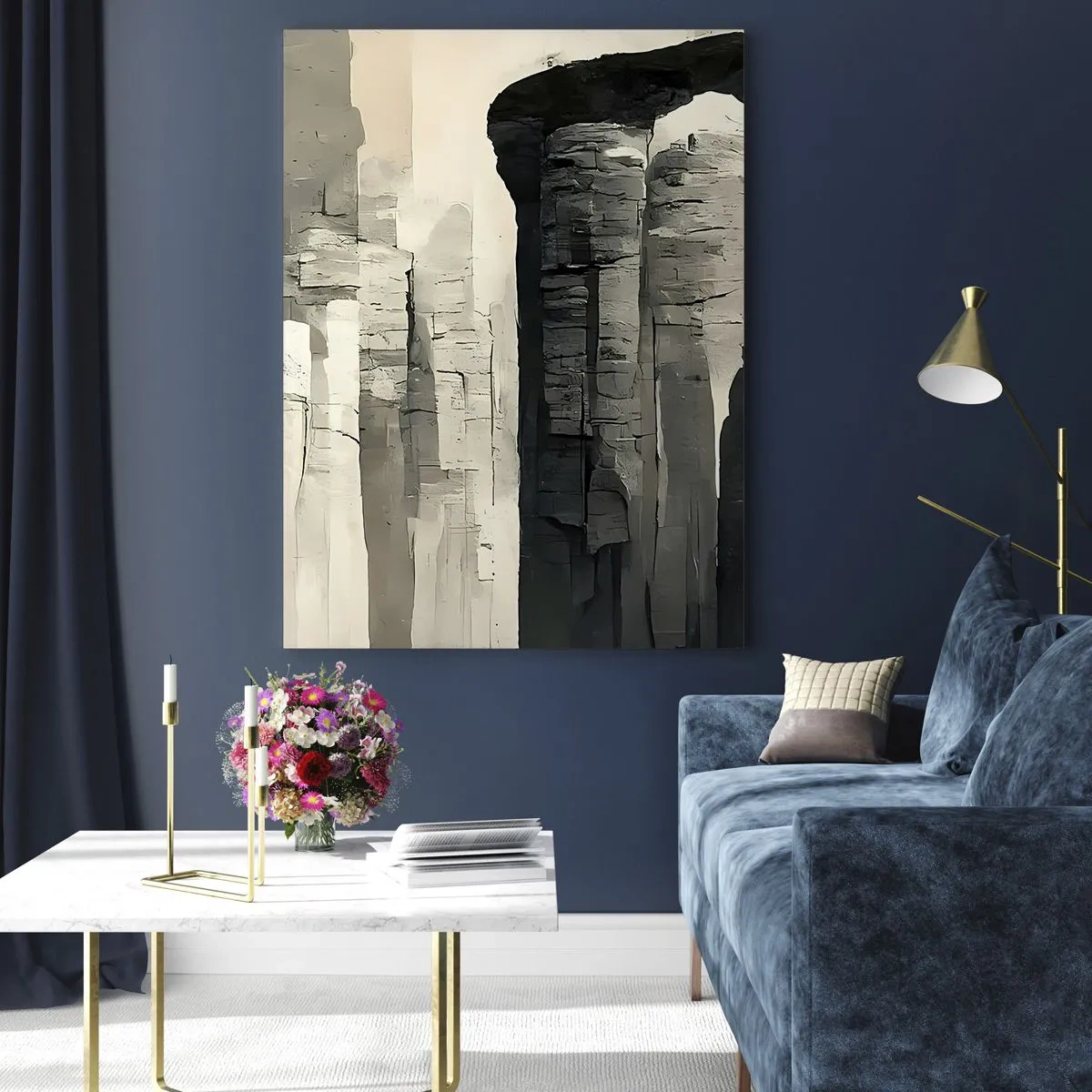 Cuadro sobre vidrio - Impresiones sobre Vidrio - Columnas históricas en un entorno monocromático atmosférico - 80x120cm - La majestuosidad de la antigüedad - Decoración de pared moderna para salón y dormitorio ARTTOR