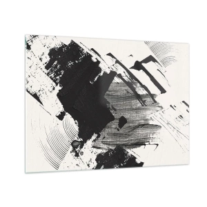 Cuadro sobre vidrio - Impresiones sobre Vidrio - Abstracción expresiva en blanco y negro con trazos dinámicos. - 70x50cm - Abstracción: la expresión del negro - Decoración de pared moderna para salón y dormitorio ARTTOR