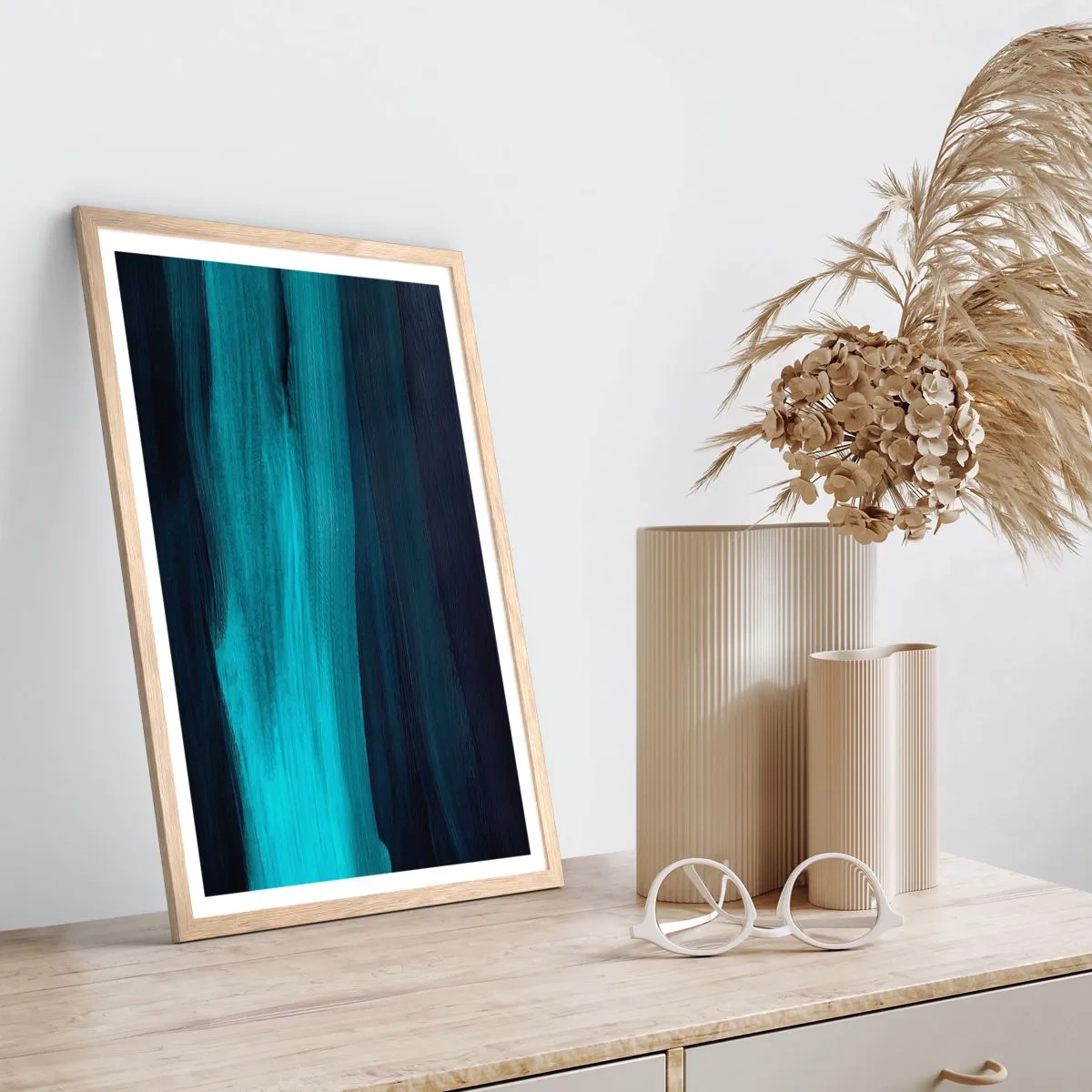 Póster en marco roble claro - Nadar con la corriente - 61x91 cm