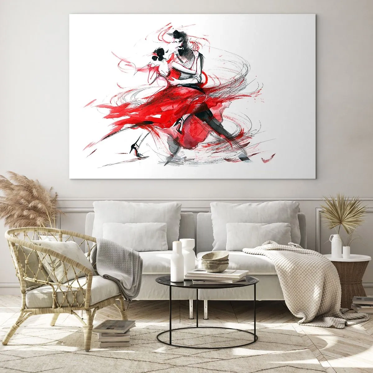 Cuadro sobre vidrio - Impresiones sobre Vidrio - Una pareja de bailarines en una danza dinámica de acuarela. - 100x70cm - El tango: el ritmo de la pasión - Decoración de pared moderna para salón y dormitorio ARTTOR