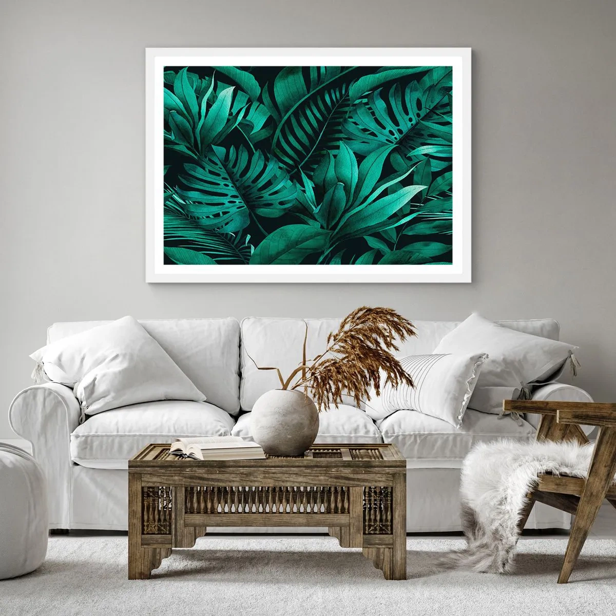 Póster en marco blanco - Profundidad del verde tropical - 30x30 cm