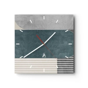 Reloj de pared - Reloj de vidrio - Abstracción geométrica en tonos grises y verdes. - 30x30cm - Composición horizontal - Decoración de pared moderna para salón y dormitorio ARTTOR