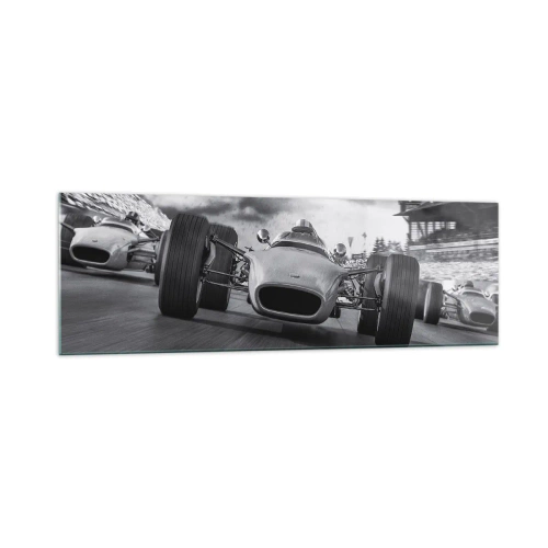 Cuadro sobre vidrio - Impresiones sobre Vidrio - Carrera de coches clásicos en movimiento - 160x50cm - ¡Hay poder! - Decoración de pared moderna para salón y dormitorio ARTTOR