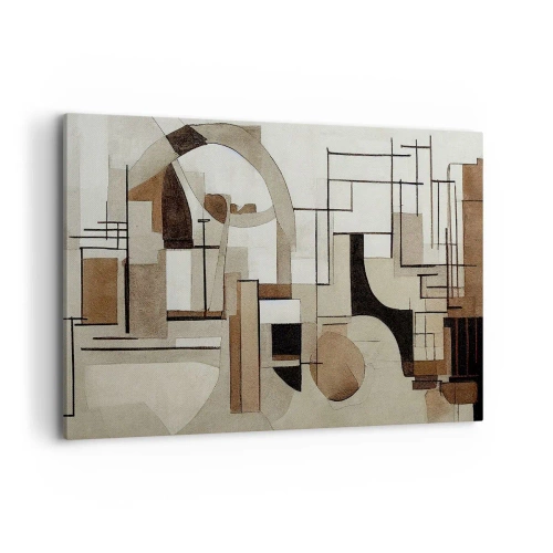 Cuadro sobre lienzo - Impresión de Imagen - Abstracción arquitectónica en beige y marrón. - 100x70cm - Paisaje urbano 2.0 - Decoración de pared moderna para salón y dormitorio ARTTOR