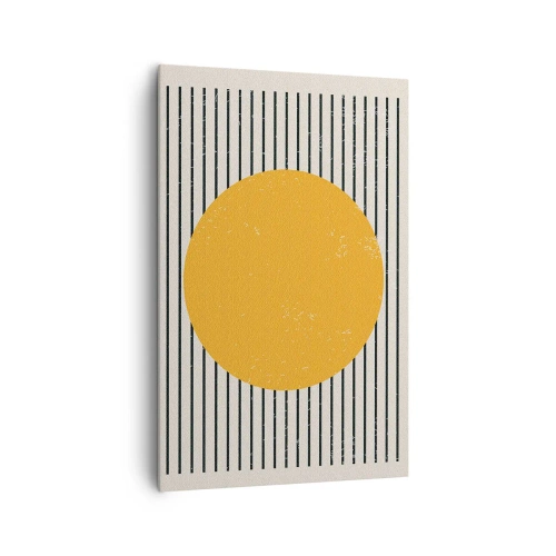 Cuadro sobre lienzo - Impresión de Imagen - Un círculo amarillo sobre un fondo de líneas horizontales blancas y negras. - 80x120cm - El poder de la sencillez - Decoración de pared moderna para salón y dormitorio ARTTOR