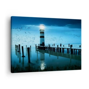 Cuadro sobre lienzo - Impresión de Imagen - El faro del muelle iluminado por la noche. - 70x50cm - Sin miedo a la oscuridad - Decoración de pared moderna para salón y dormitorio ARTTOR