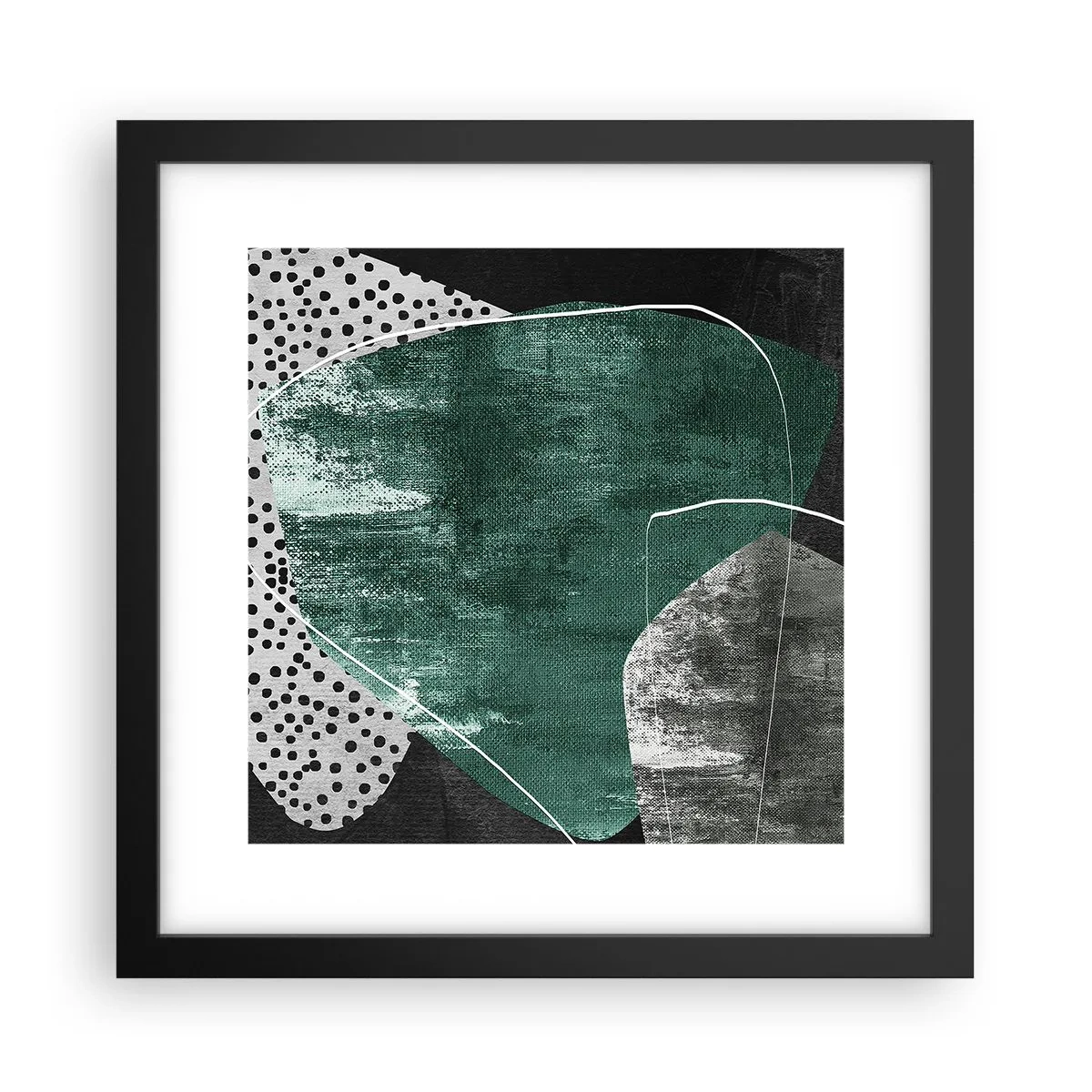 Póster en marco negro - Abstracción colorista con un copo de oro - 30x30 cm
