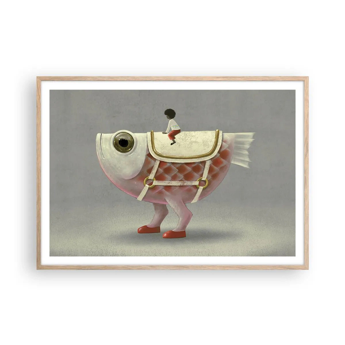 Póster en marco roble claro - Jinete del pescado - 100x70 cm