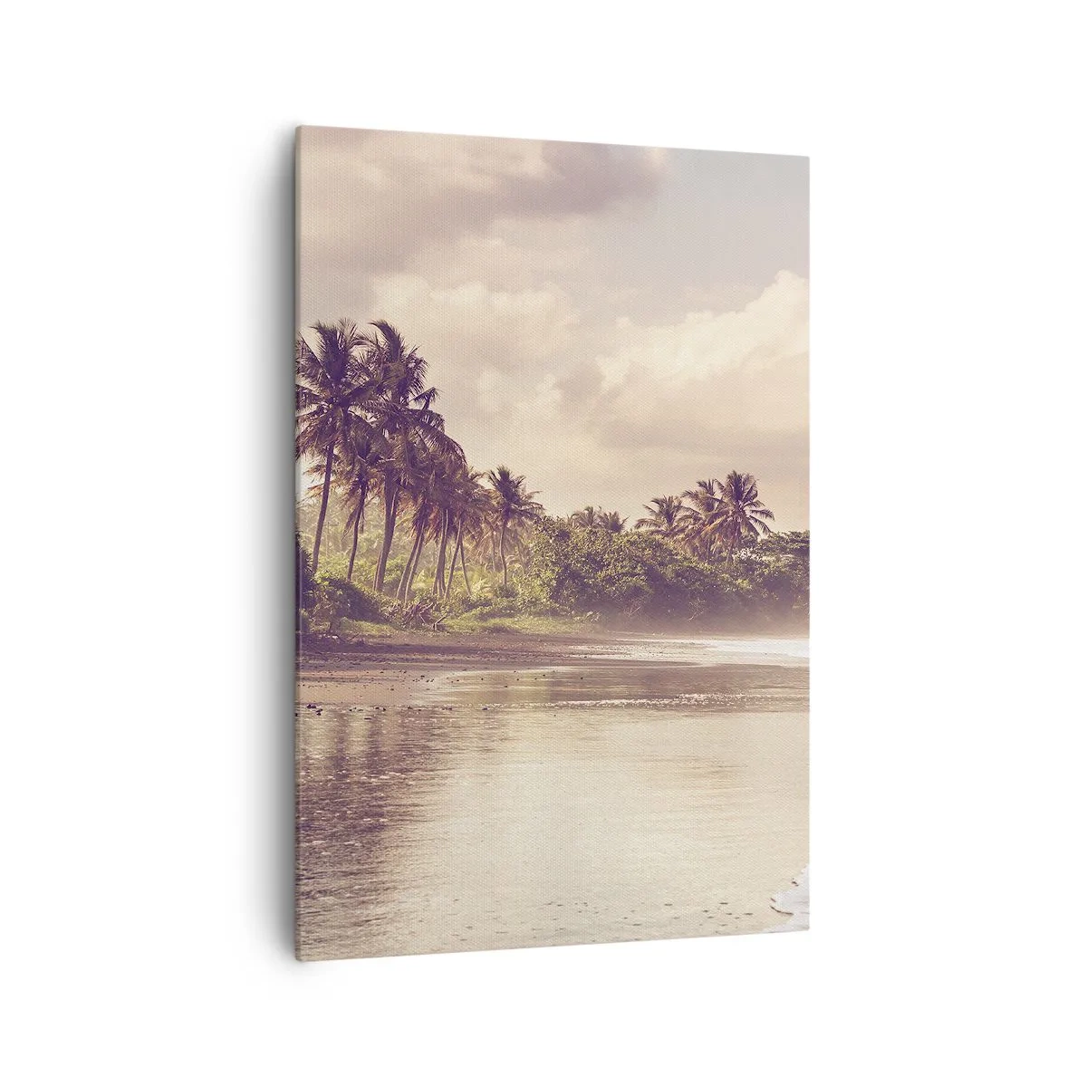 Cuadro sobre lienzo - Impresión de Imagen - Una playa con palmeras y olas suaves por la mañana. - 70x100cm - La caricia de las olas - Decoración de pared moderna para salón y dormitorio ARTTOR