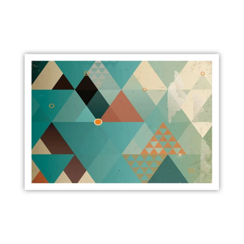 Póster - Patrones geométricos en tonos turquesa y marrón. - 100x70cm - Uno para todos y todos para uno - Decoración de pared moderna para salón y dormitorio ARTTOR