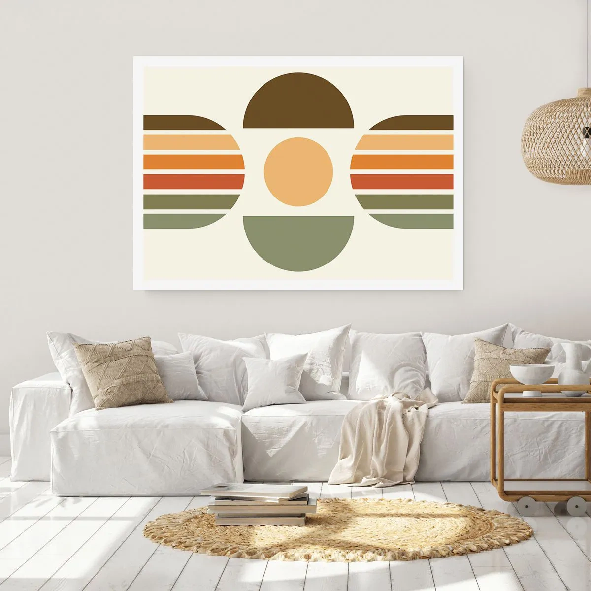 Póster - Composición geométrica con semicírculos y rayas en tonos tierra. - 100x70cm - Los tonos de la tierra - Decoración de pared moderna para salón y dormitorio ARTTOR