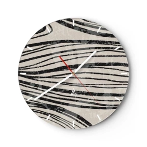 Reloj de pared - Reloj de vidrio - Líneas negras sobre un fondo beige en un arreglo rítmico. - 30x30cm - Salpicadura de líneas - Decoración de pared moderna para salón, cocina y dormitorio ARTTOR