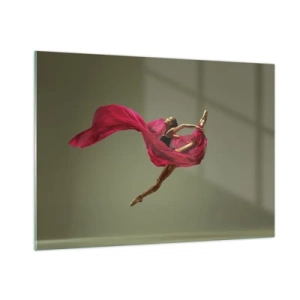 Cuadro sobre vidrio - Impresiones sobre Vidrio - Una bailarina en vuelo con una tela fucsia fluida. - 100x70cm - Llama danzante - Decoración de pared moderna para salón y dormitorio ARTTOR