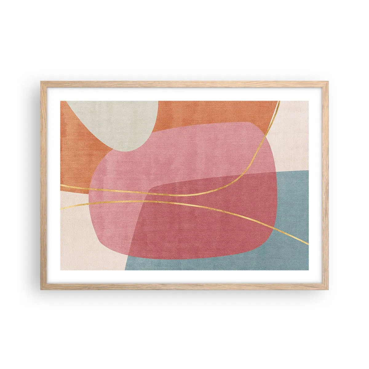 Póster en marco roble claro - Composición en pastel con hilos de oro - 70x50 cm