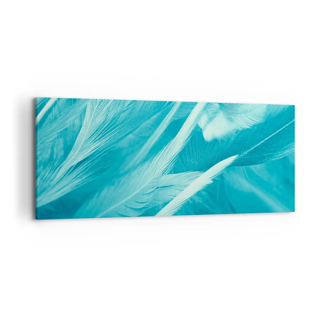 Cuadro sobre lienzo - Impresión de Imagen - Delicadas plumas turquesas en primer plano - 120x50cm - Un manto real  - Decoración de pared moderna para salón y dormitorio ARTTOR