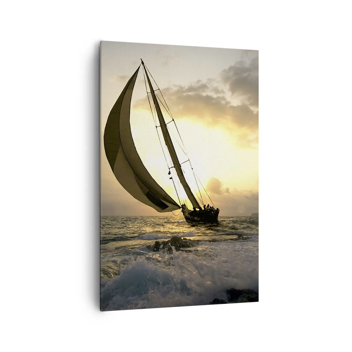 Cuadro sobre lienzo - Impresión de Imagen - Veleros en el mar durante la puesta de sol - 80x120cm - En contra y a favor del viento - Decoración de pared moderna para salón y dormitorio ARTTOR