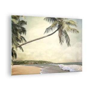 Cuadro sobre vidrio - Impresiones sobre Vidrio - Playa tropical con palmeras y olas. - 70x50cm - Sueño tropical - Decoración de pared moderna para salón y dormitorio ARTTOR
