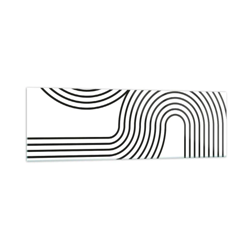 Cuadro sobre vidrio - Impresiones sobre Vidrio - Una pintura abstracta con líneas negras que crean patrones geométricos sobre un fondo blanco. - 160x50cm - En una curva - Decoración de pared moderna para salón y dormitorio ARTTOR