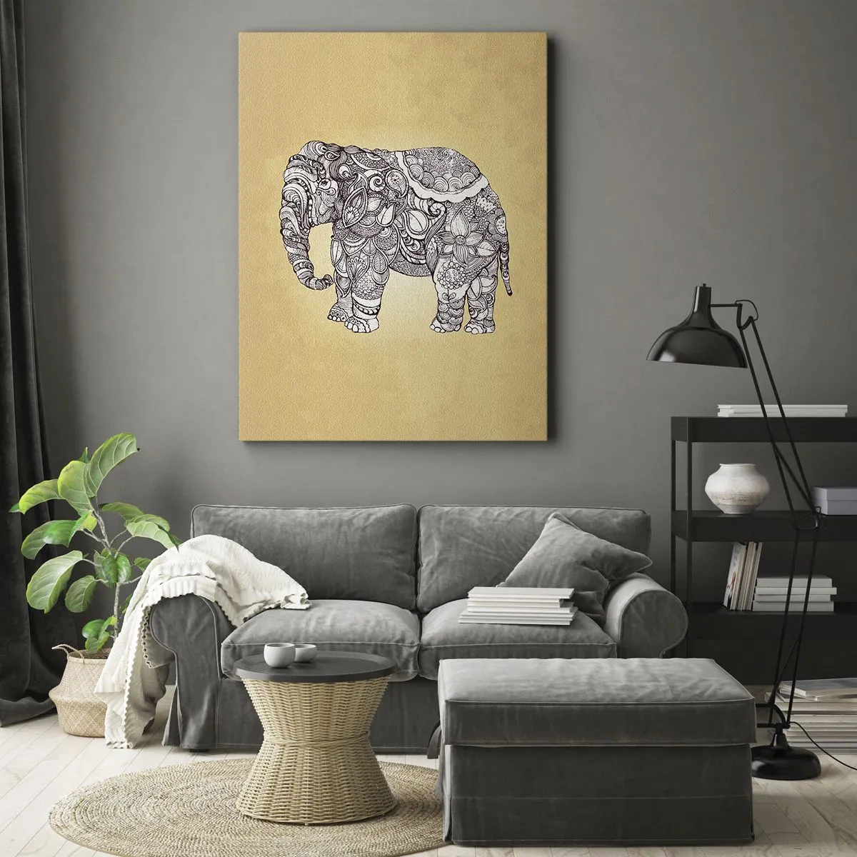 Cuadro sobre lienzo - Impresión de Imagen - El elefante decorado - 65x120 cm