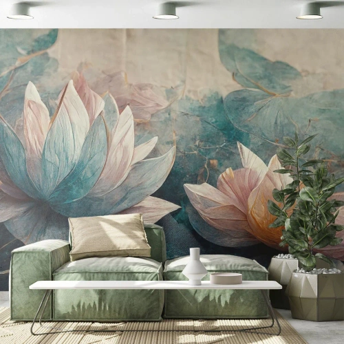 Fotomural Premium Canvas - Estrellas de lago - flores, Arte deco, Loto - 250x175 cm
