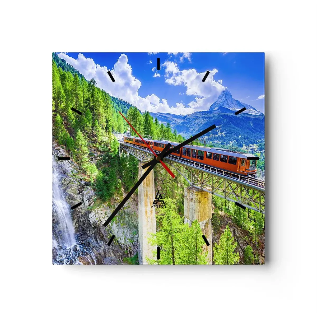 Reloj de pared - Reloj de vidrio - Ferrocarril a los Alpes - 40x40 cm