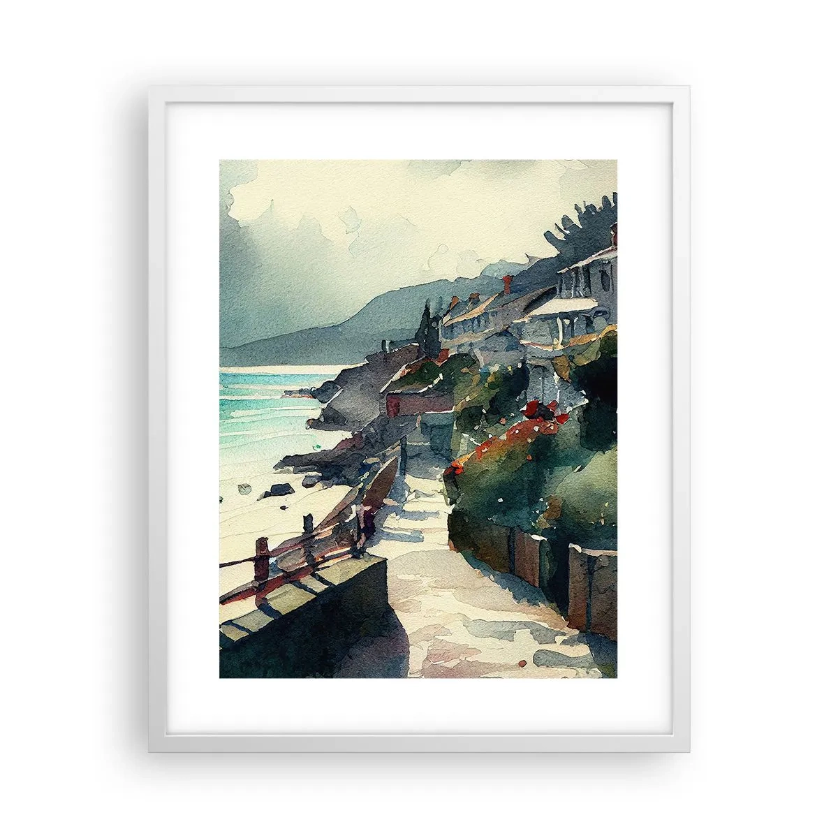 Póster en marco blanco - Ciudad mediterránea - 40x50 cm