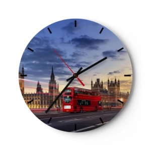 Reloj de pared - Reloj de vidrio - Una esfera de reloj con motivo londinense, con un autobús rojo y Westminster al fondo. - 30x30cm - Lo más característico - Decoración de pared moderna para salón, cocina y dormitorio ARTTOR