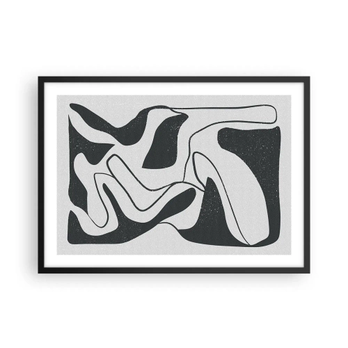 Póster en marco negro - Abstracción en blanco y negro con formas orgánicas. - 70x50cm - Juego abstracto en un laberinto - Decoración de pared moderna para salón y dormitorio ARTTOR